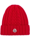 Moncler Cable-knit Wool Beanie Hat In Red