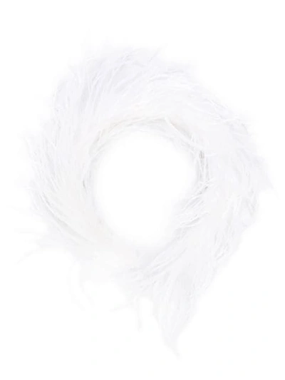 Alessandra Rich Marabou Feather Headband In White