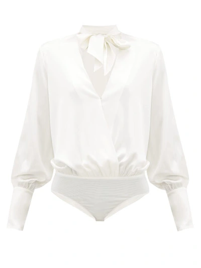 Jonathan Simkhai Tie-neck Crossover Silk-blend Bodysuit In White