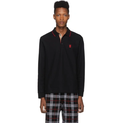 Burberry Walton Long Sleeve Cotton Polo Shirt In Black