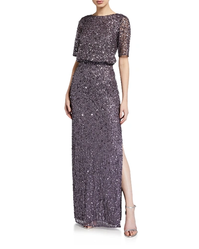 Adrianna Papell Beaded Floor-length Gown In Moonscape