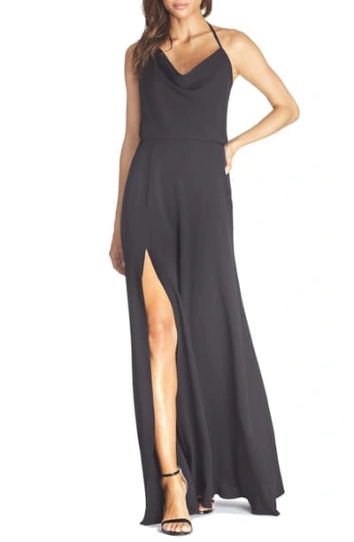 Dress The Population Cheyenne Cowl Neck Evening Gown In Black