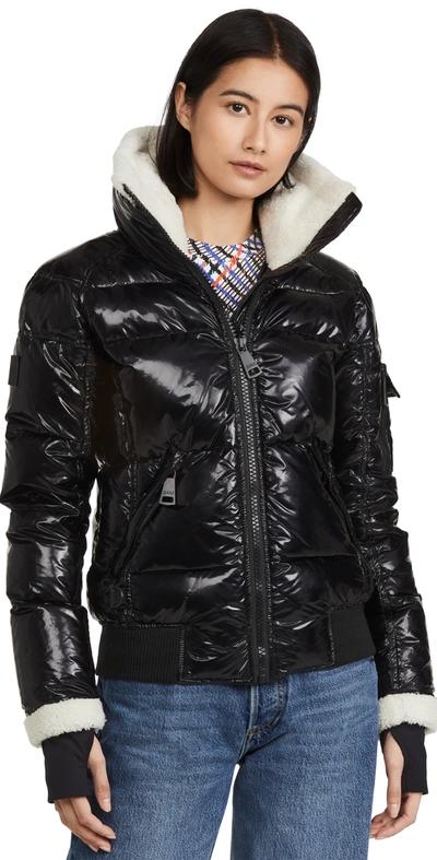 Sam Niki Water-repellent Genuine Shearling Trim Down Jacket In Jet