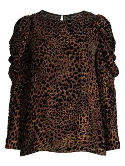 Elie Tahari Noelle Leopard Print Velvet Burnout Blouse In Black Multi