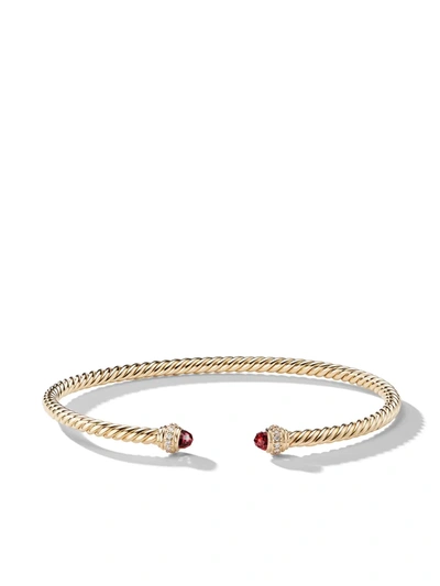 David Yurman 18kt Yellow Gold Cable Spira Garnet And Diamond 3mm Cuff In 88agadi