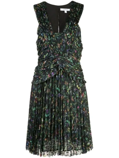 Derek Lam 10 Crosby Printed Sleeveless Ruched Pleated Mini Dress In Black