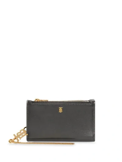 Burberry Monogram Motif Leather Wallet With Detachable Strap In Black