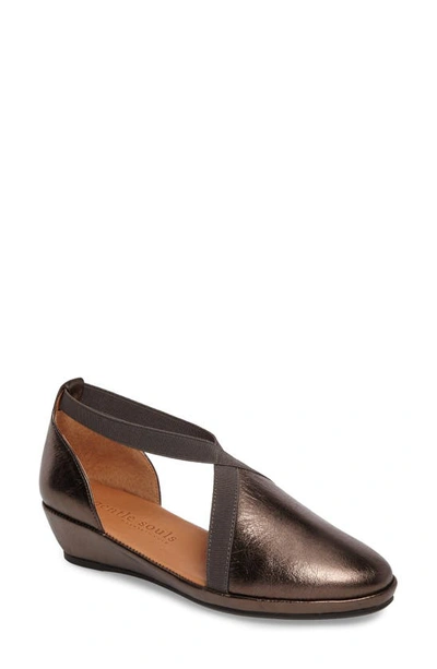 Gentle Souls By Kenneth Cole Natalia Wedge In Pewter Leather