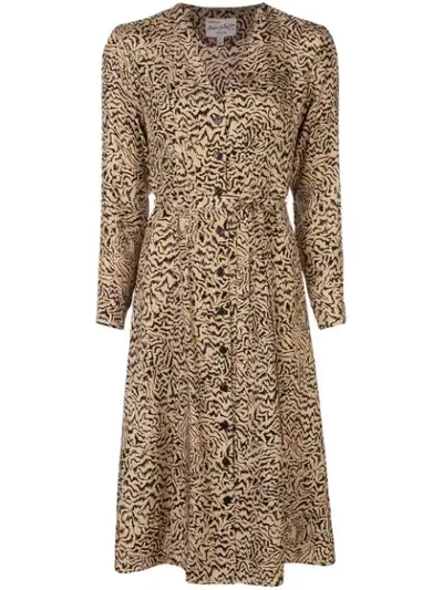 Hvn Lauren Print Long Sleeve Silk Shirtdress In Brown Tiger