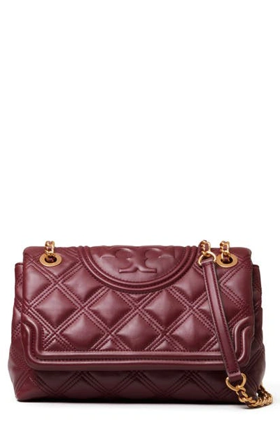 Tory Burch Fleming Soft Quilted Lambskin Leather Shoulder Bag In Claret