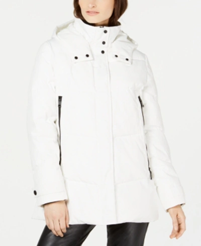 Vince Camuto Hooded Double Zipper Puffer Coat In White