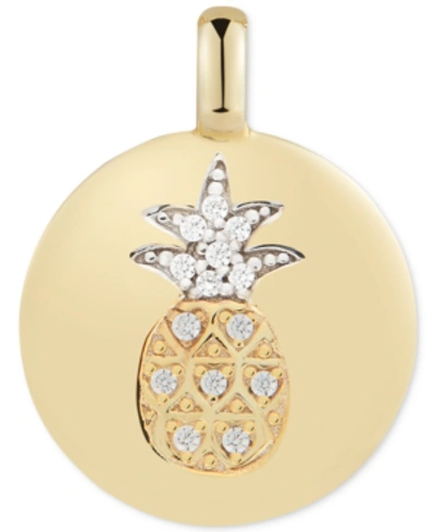 Alex Woo Cubic Zirconia Pineapple "stay Golden" Reversible Charm Pendant In 14k Gold-plated Sterling Silver