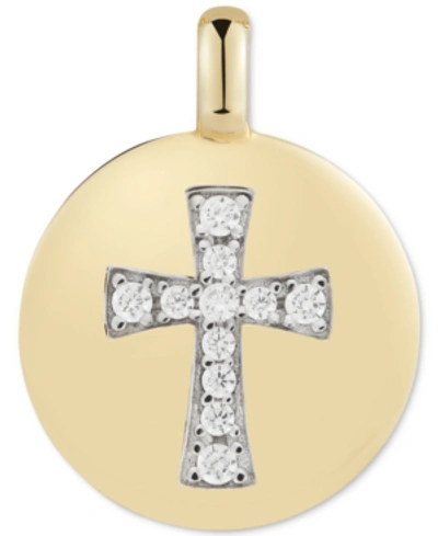 Alex Woo Cubic Zirconia Cross "always Have Faith" Reversible Charm Pendant In 14k Gold-plated Sterling Silver