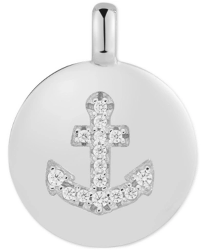 Alex Woo Swarovski Zirconia Anchor "be Strong" Reversible Charm Pendant In Sterling Silver
