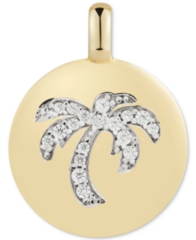 Alex Woo Cubic Zirconia Palm Tree "good Vibes Only" Reversible Charm Pendant In 14k Gold-plated Sterling Silv