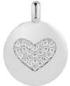 Alex Woo Cubic Zirconia Heart "love Always" Reversible Disc Pendant In Sterling Silver In Heart/silver