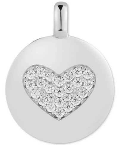 Alex Woo Cubic Zirconia Heart "love Always" Reversible Disc Pendant In Sterling Silver In Heart/silver