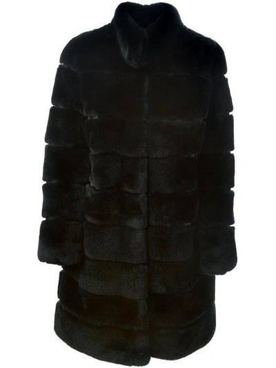 Yves Salomon Quilted Fur Silk-lined Coat In Navy