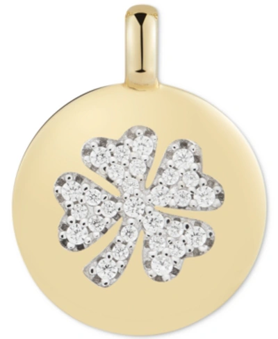 Alex Woo Cubic Zirconia Clover "lucky To Have" Reversible Charm Pendant In 14k Gold-plated Sterling Silver