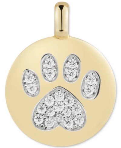 Alex Woo Swarovski Zirconia Pawprint "puppy Love" Reversible Charm Pendant In 14k Gold-plated Sterling Silver
