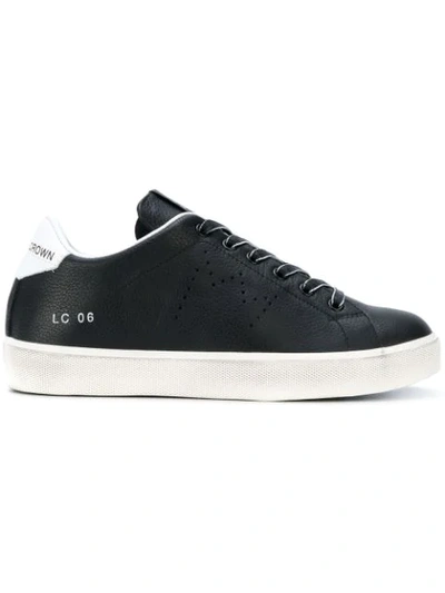 Leather Crown Iconic Sneakers With Strass In Black
