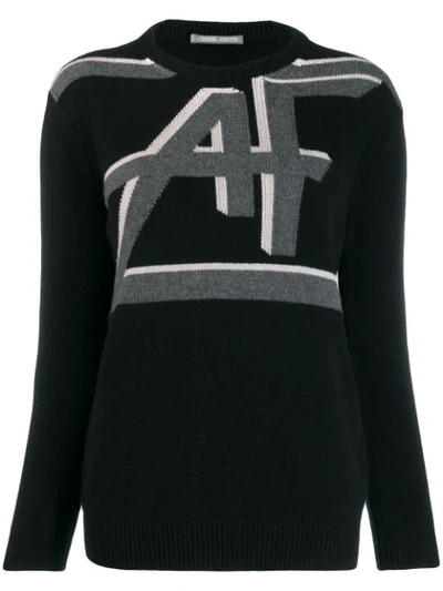 Alberta Ferretti Intarsia Wool And Cashmere Sweater In Black