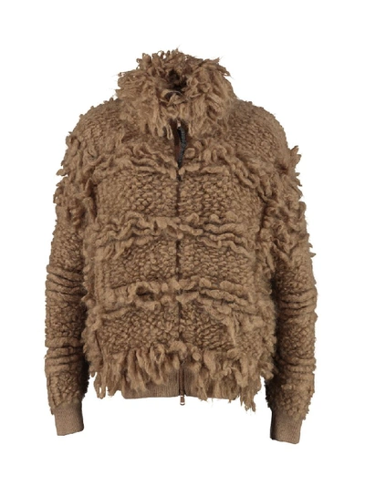 Brunello Cucinelli Wool Sweater With Zip In Camel