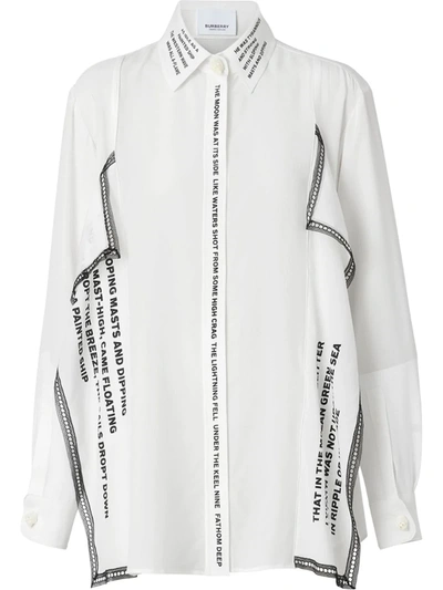 Burberry Mariner Print Lace Trim Silk Oversized Shirt In White