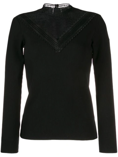 Sandro Lace-trim Ribbed Sweater In 20 Noir