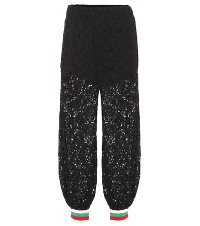 Gucci Stripe Detail Lace Sweatpants In Black
