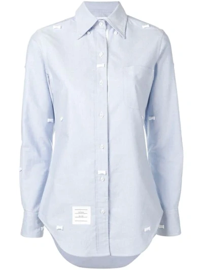 Thom Browne Bow Embroidery Point Collar Shirt In Blue
