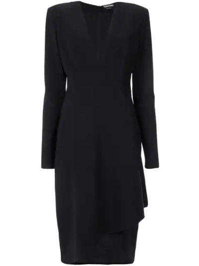 Tom Ford Asymmetric Drape Midi Dress In Black