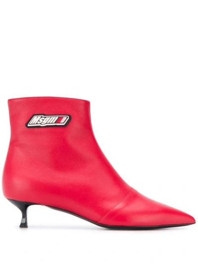 Msgm Kitten Heel Ankle Boots In Red