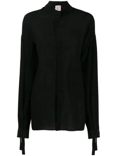 L'autre Chose Silk Mandarin Shirt In Black