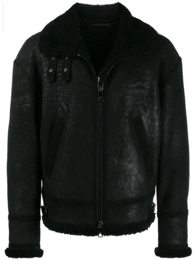 Neil Barrett Zipped Shearling Jacket In Black