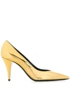 Saint Laurent Metallic Pointed Pumps In Gold