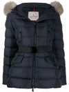 Moncler Belted Zipped Padded Jacket In Blue