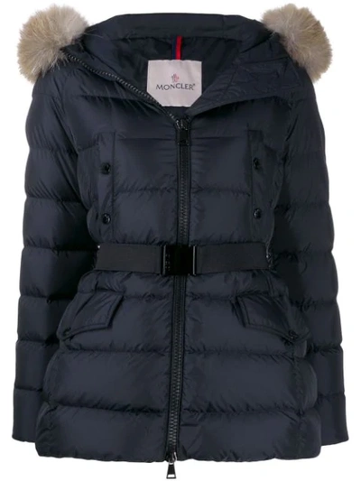 Moncler Belted Zipped Padded Jacket In Blue