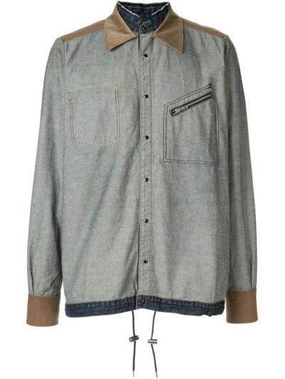 Sacai Panelled Long Sleeved Shirt In Blue