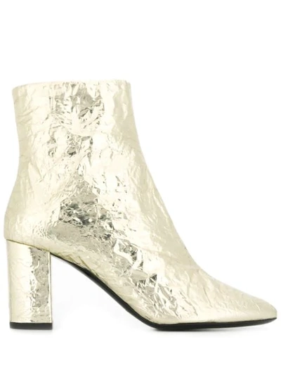 Saint Laurent Lou Foil Effect Ankle Boots In Metallic,gold
