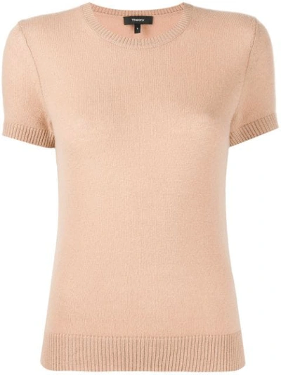 Theory Short Sleeved Knit Jumper In Neutrals