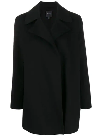 Theory Double-breasted Belted Faux Fur Coat In Black