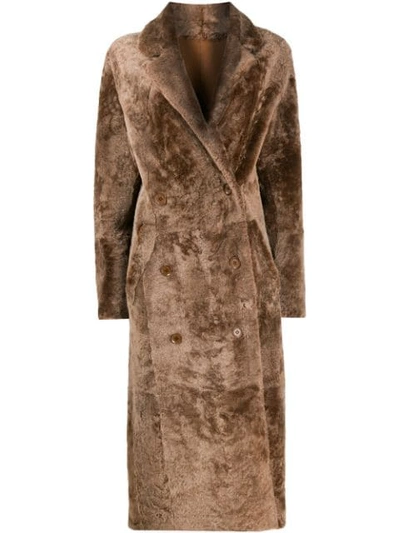 Sword 6.6.44 Double Breasted Shearling Coat In Brown