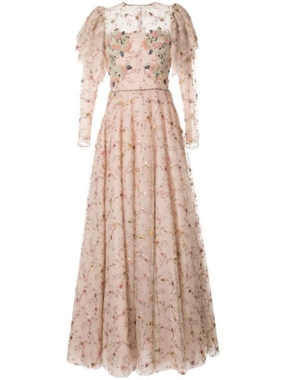 Costarellos Embroidered Tulle Gown In Pink
