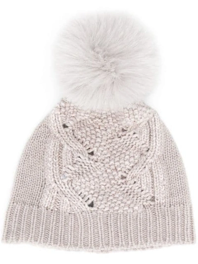 Lorena Antoniazzi Cable Knit Bobble Hat In Grey