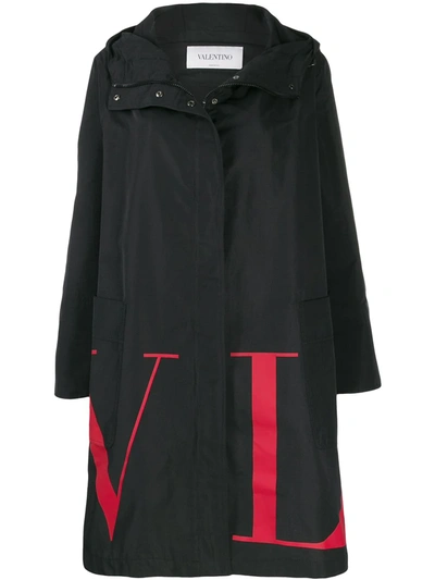 Valentino Vltn Logo Print Parka Coat In Black