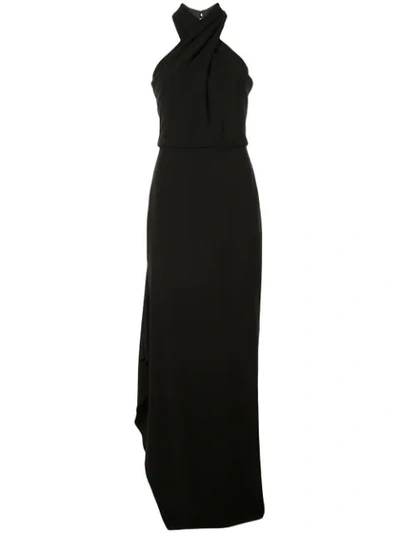 Halston Heritage Crossover Neck Gown In Black
