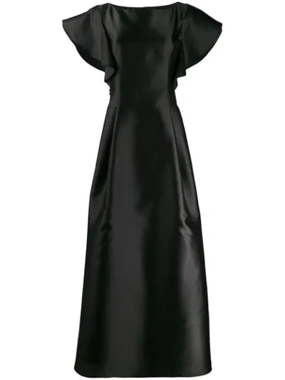 Alberta Ferretti Ruffle Sleeve Satin Gown In 0555 Black