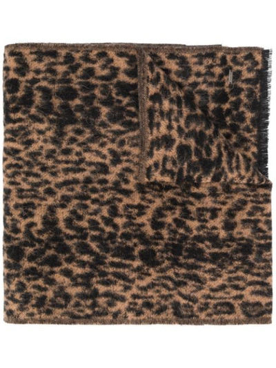Saint Laurent Jacquard Leopard Print Scarf In Brown