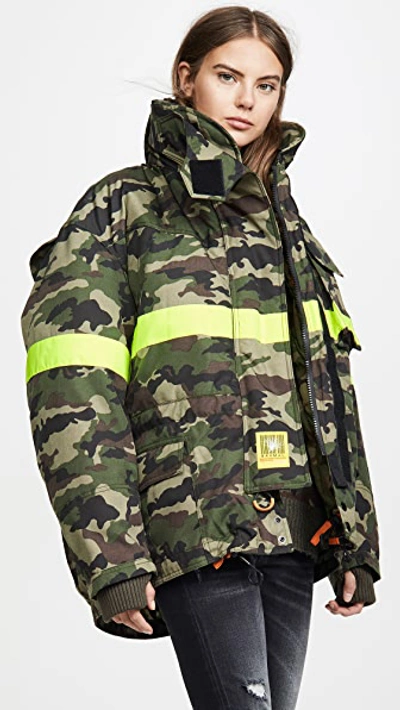 Brumal Fireman Down Jacket With Reflective Tape In Camo